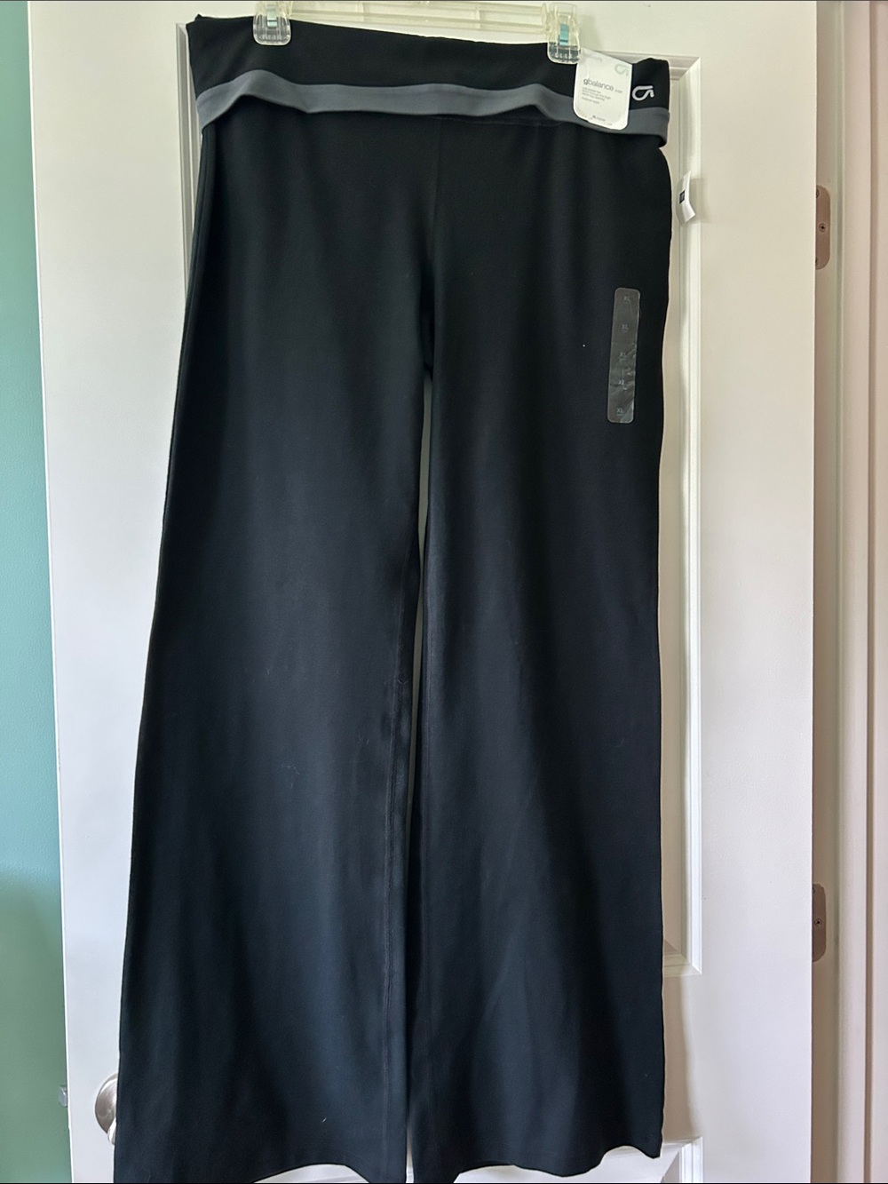 Wide-Leg Fold-Over Waist Black Yoga Pants